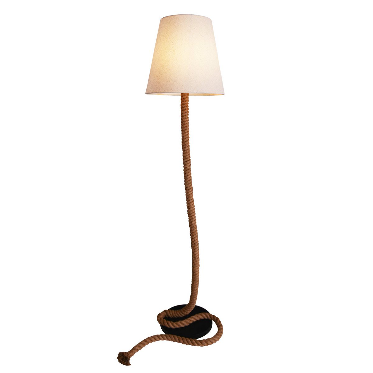 Stehleuchte "ROPE" aus Metall, Kunststoff, Jute und Textilmaterial in Natur, mit E27-Fassung, Beleuchtung für Wohnzimmer, Esszimmer oder Büro, 165 cm hoch