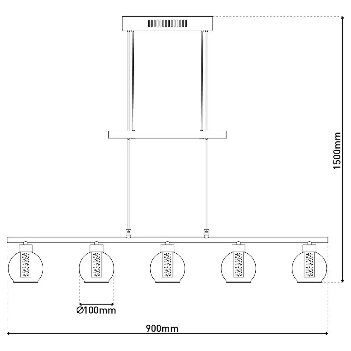 LED Glas-Pendelleuchte "BRASS" schwarz, klassisch, Hängelampe aus schwarzem Metall und Glas, mit fest verbauten LEDs, Beleuchtung für Wohnzimmer, Esszimmer oder Büro, 90 cm lang