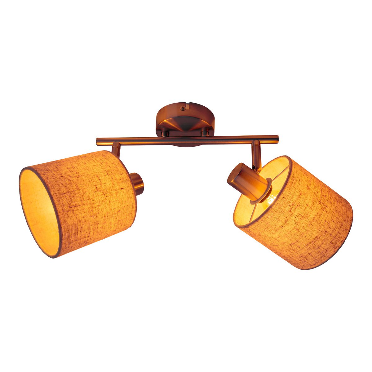 2er Wand- und Deckenleuchte "MARON" aus Metall satiniert-matt mit Stoffschirmen in Natur, mit E14-Fassung, Lampe für Wohnzimmer, Esszimmer, Flur und Büro, 46 x 12 cm