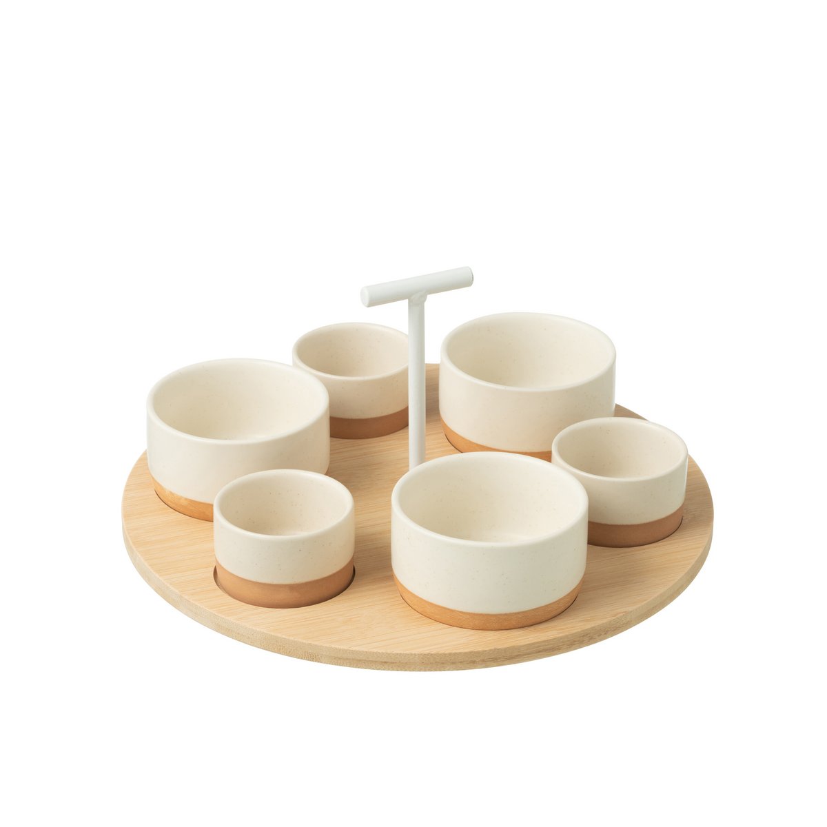 J-Line Tapasservies 6 Sets + Bambusschale in Box Weiß/Natur