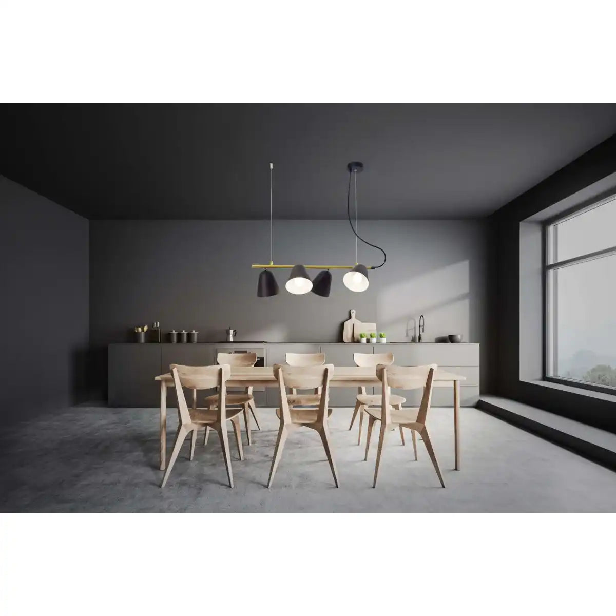 4er-Pendelleuchte "TRITON" aus schwarzem Metall in Schwarz, mit E27-Fassung, Beleuchtung für Wohnzimmer, Esszimmer oder Büro.