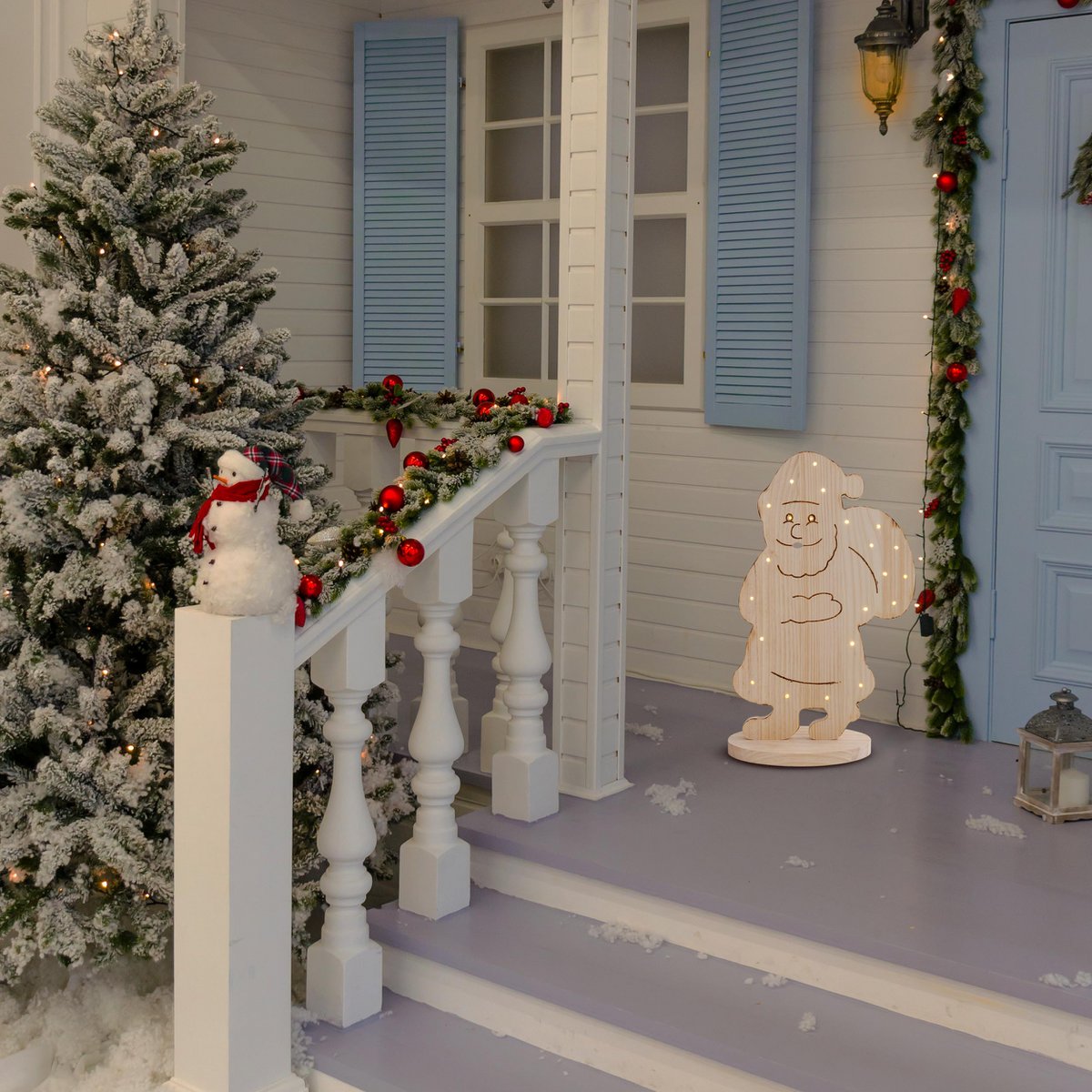LED-Holz-Dekoleuchte "SANTA" klein, Weihnachtsdeko aus Holz in Natur, mit fest verbauten LEDs, für den Außenbereich