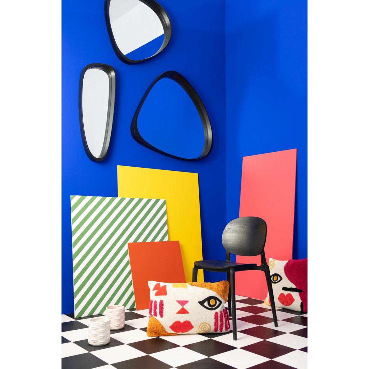 J-Line Kissen Square Abstract Face – Baumwolle – Mischung