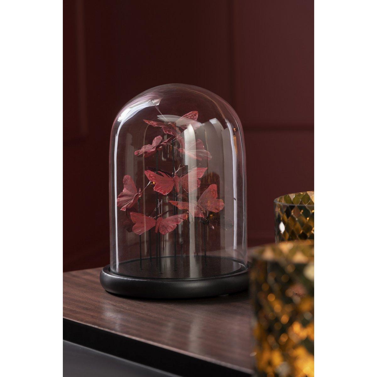J-Line Glasglocke Butterflies – Glas – Rot/Burgunderrot – groß