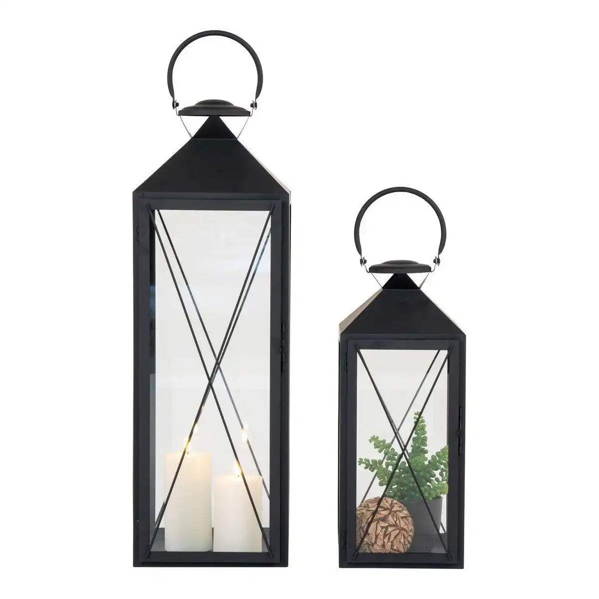 Casa Laterne, 2er-Set - Laterne, Stahl und Glas, schwarz, 2er-Set - HomeDesign Knaus