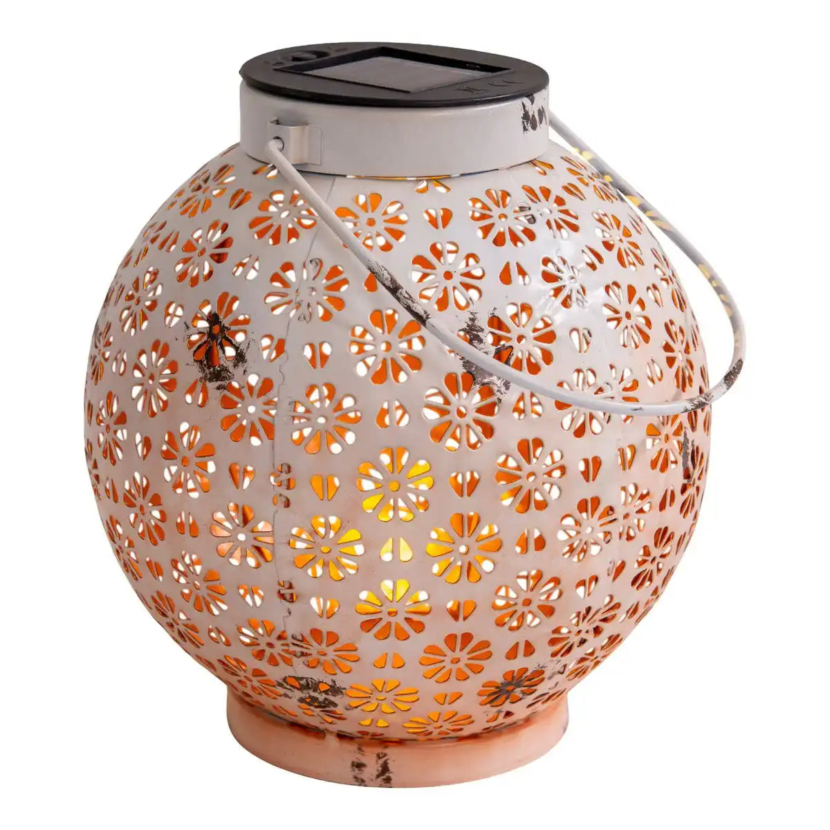 2er-Set LED Deko-Solarleuchte Ø 18 cm Außen Deko aus Metall in Weiß mit integrierten LEDs