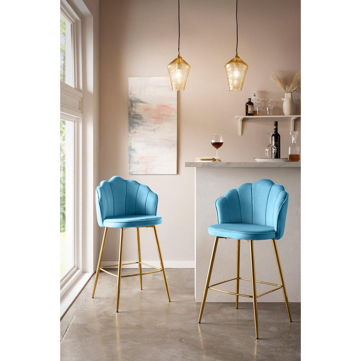 Barhocker Muscheldesign 2er Set aus Samt Blau
