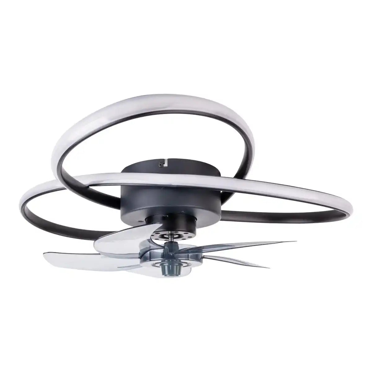 moderne LED Deckenleuchte "RICCIO" inklusive Ventilator, Nachtlichtfunktion, Dimmung und Lichttemperatureinstellung ist mit fest verbauten LEDs bestückt und hat einen ungefähren Øvon 58 cm.