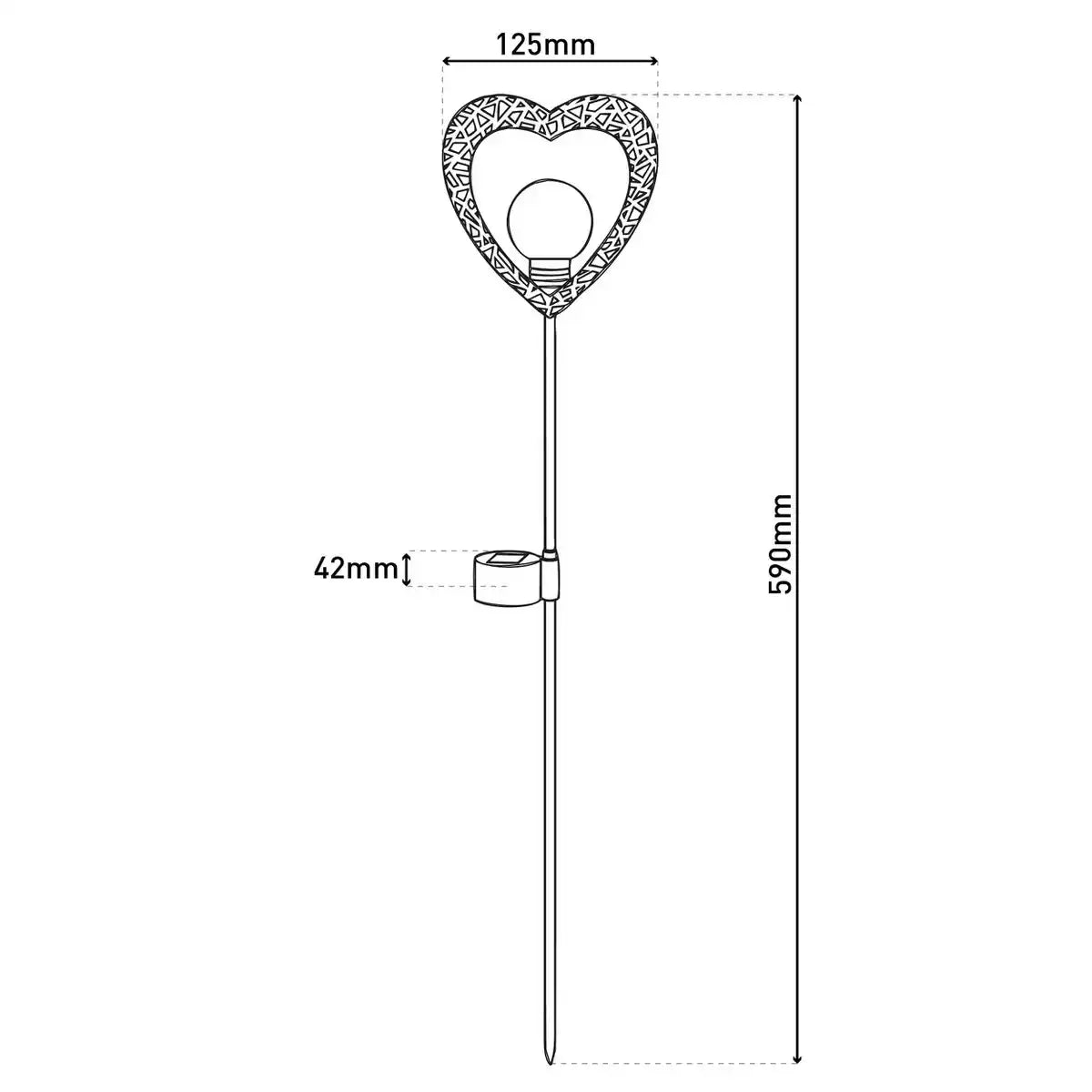 2er-Set LED-Solarleuchte "Herz" mit Erdspieß für Garten und Terrasse aus Metall in Schwarz, und Gold, mit fest verbauten LEDs, 59 cm hoch