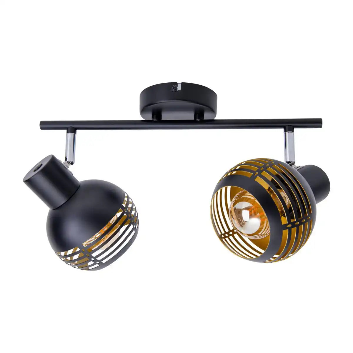 2er Wand- und Deckenleuchte Spot "CASCO" aus Metall in Schwarz, und Gold, mit E27-Fassung, 36 x 12 x 15 cm. Stilvolle Beleuchtung für Wohnzimmer, Esszimmer oder Küche.