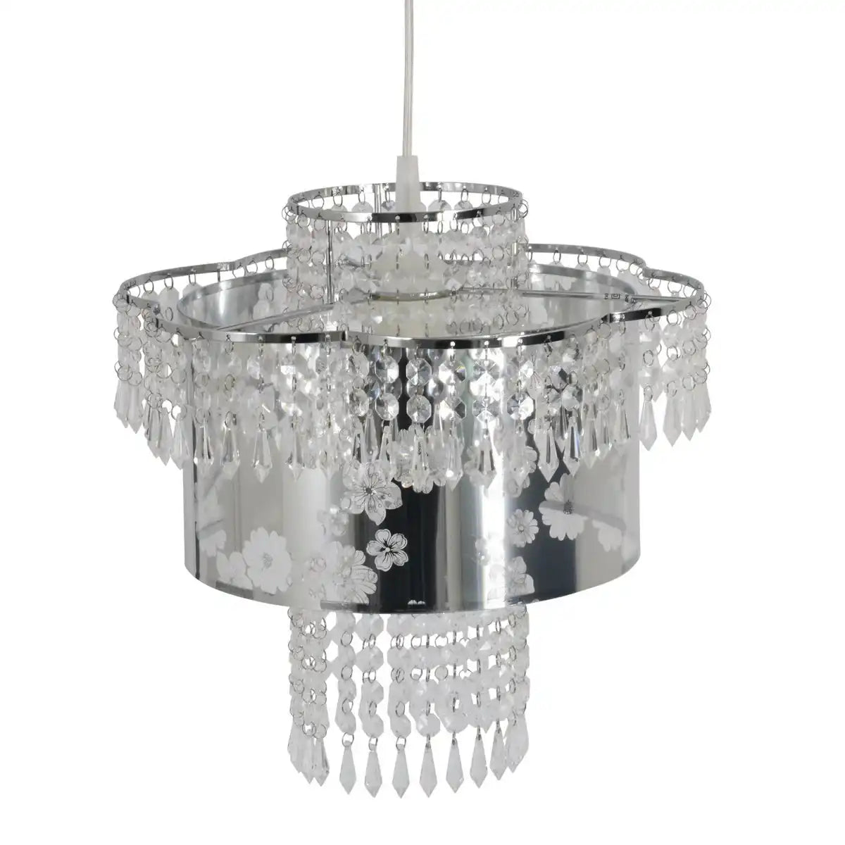 Acryl Pendelleuchte "FANCY" moderner Kronleuchter aus Metall und Kunststoff in Chrom, mit E27-Fassung und einem Øvon 32 cm