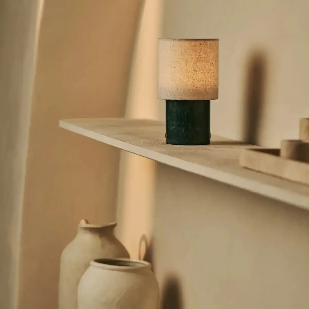 ONODA Green / Verde Alpi - Marmor wiederaufladbare Tischlampe - mit austauschbarer Lampenschatten und wiederaufladbarem Design
