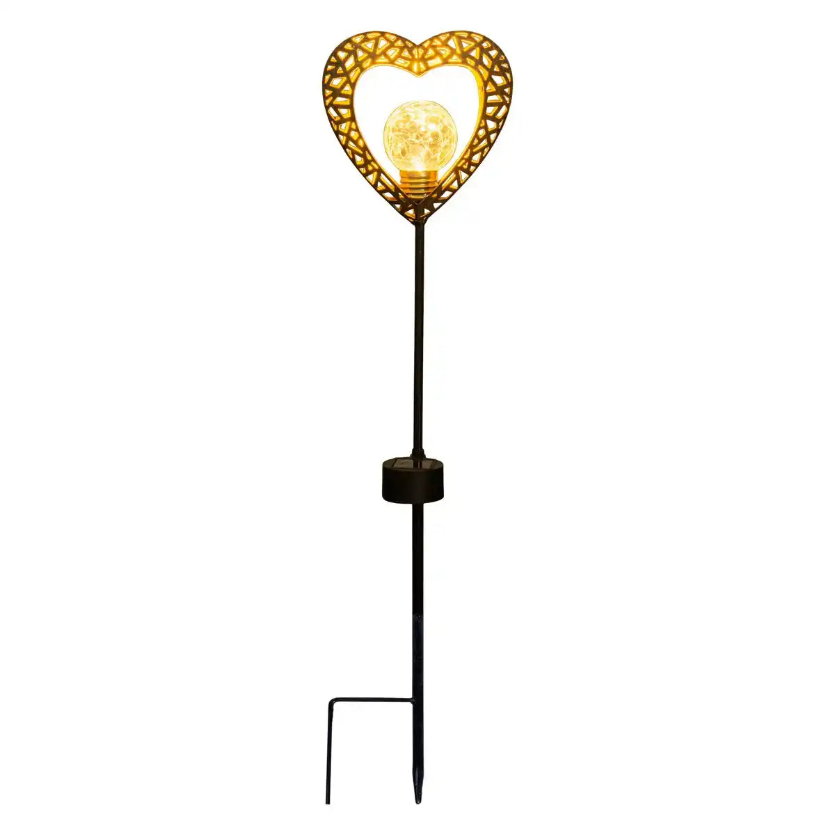 2er-Set LED-Solarleuchte "Herz" mit Erdspieß für Garten und Terrasse aus Metall in Schwarz, und Gold, mit fest verbauten LEDs, 59 cm hoch