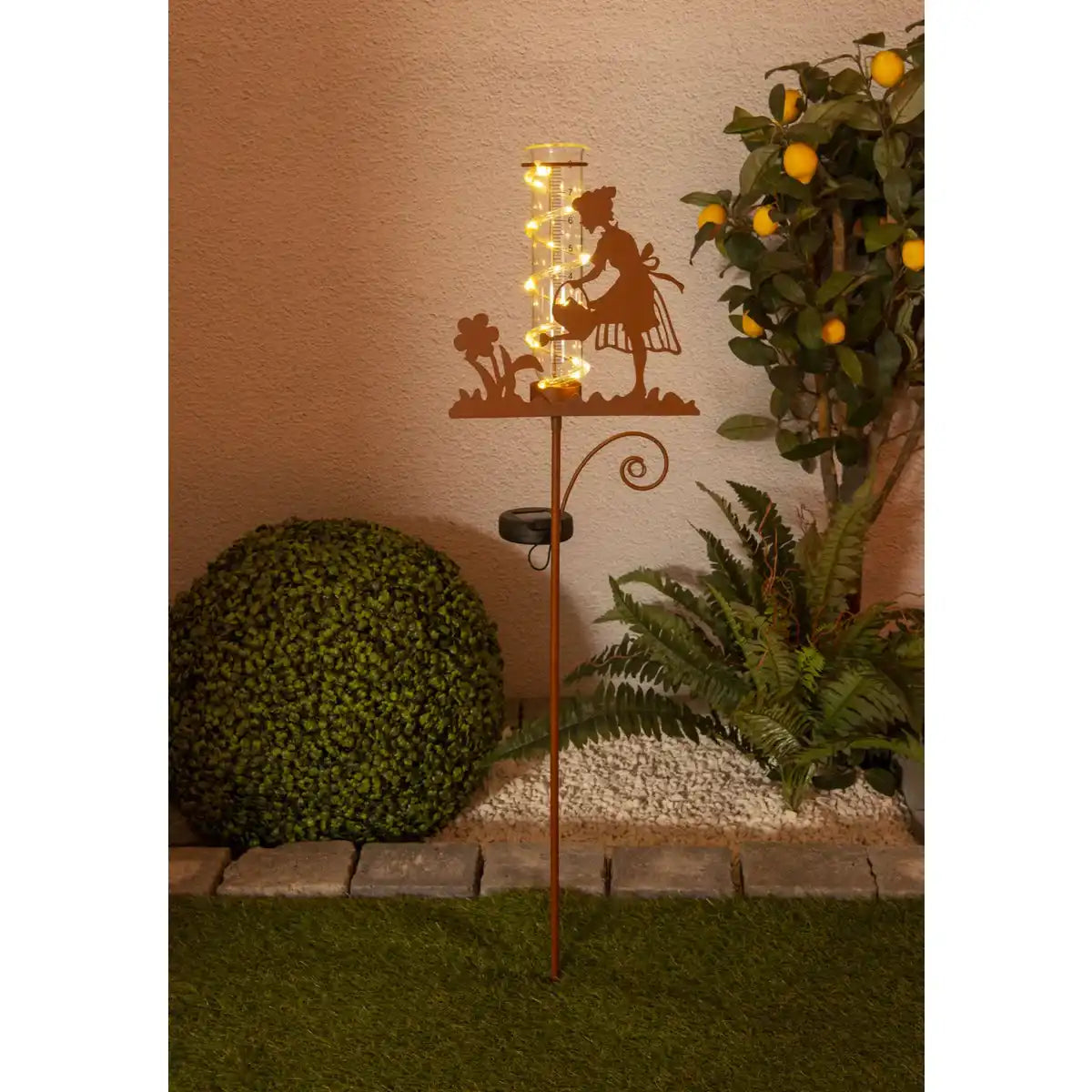LED-Solar Erdspieß Regenwassermesser h: 95cm , für Außen, Erdspieß aus Metall und Glas und Kunststoff in Braun, mit integrierter LED