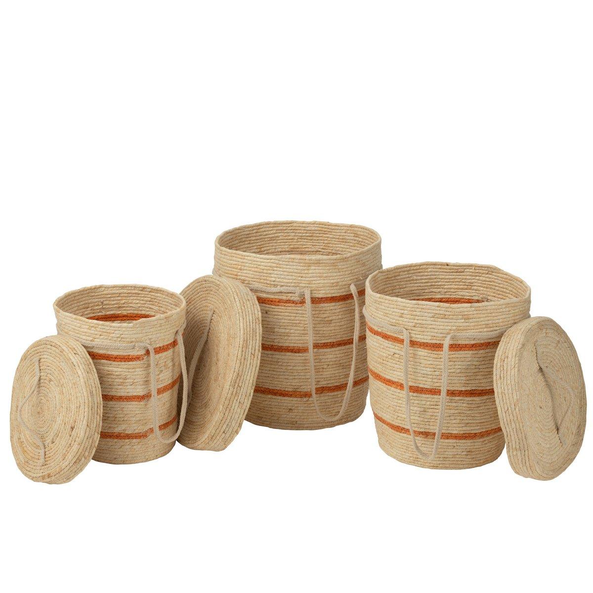 J-Line Set mit 3 Korbstreifen + Deckel, Mais, Natur/Orange
