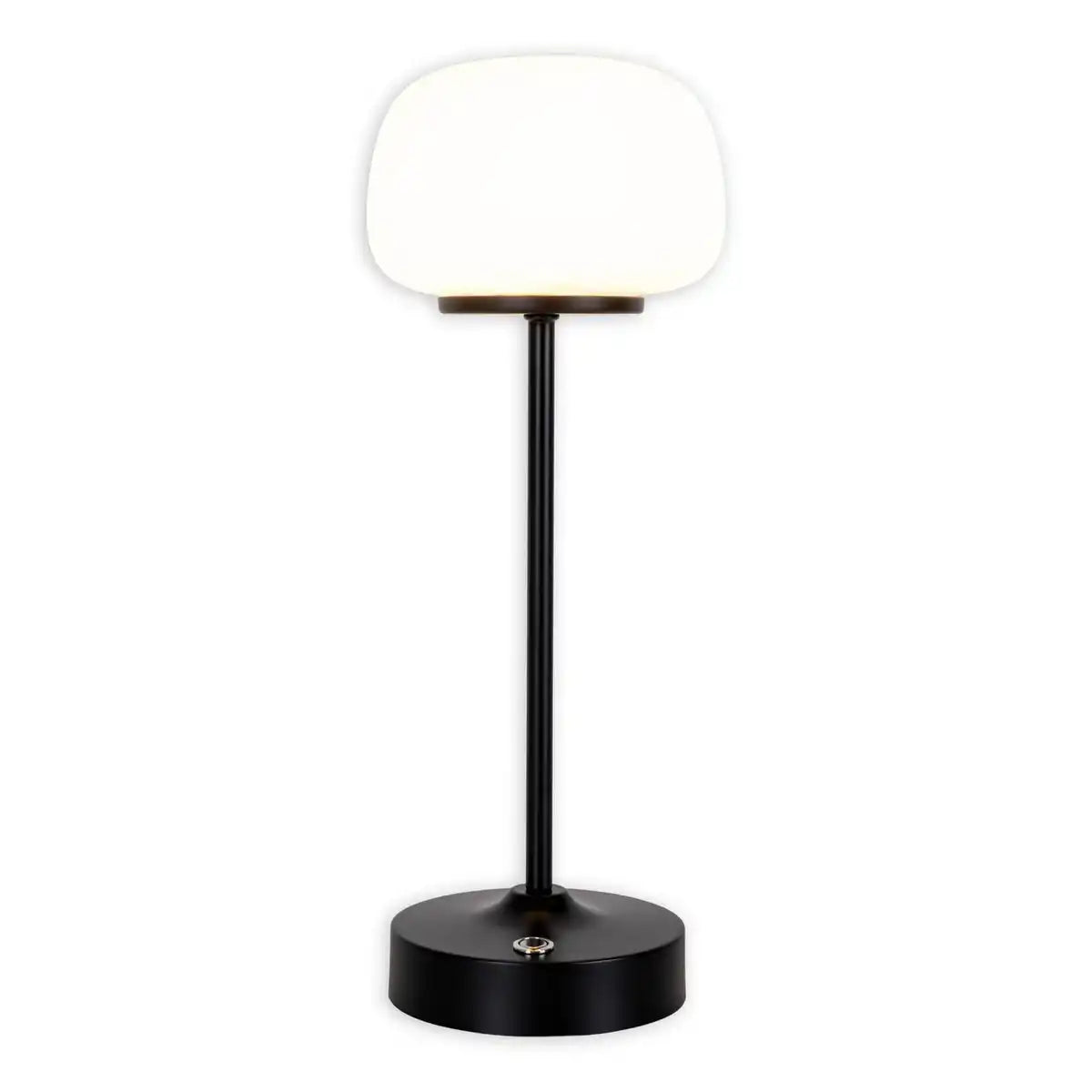 LED Akku-/ Tischleuchte "PINA" 30 cm hoch, aus Metall (schwarz) und Glas (weiß), integrierte LEDs, warmweiß