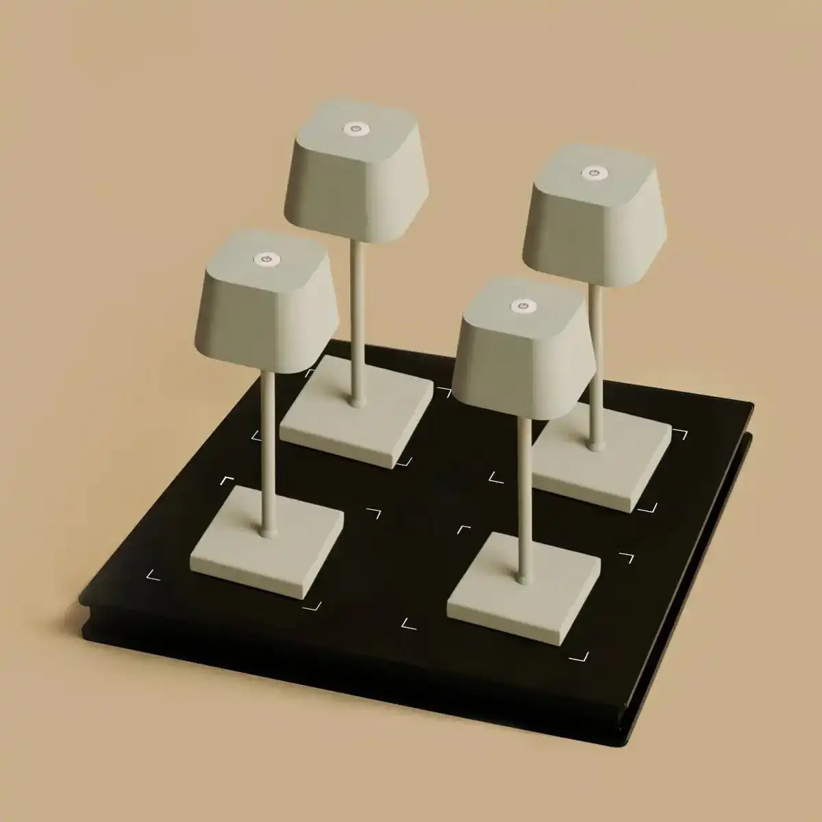 Combi Set Professional - 4 x Sarphati Mini Schattengrau wiederaufladbarer Tischlampen für Gastfreundschaft und 1 x Amstel Wireless Ladestation