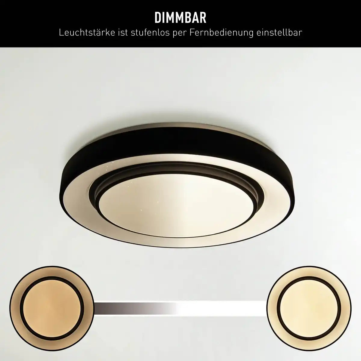 LED Deckenleuchte "MONTEREY" Ø 47,5cm, viele Funktionen, aus Metall und Kunststoff in Schwarz,, mit integrierten LEDs, Beleuchtung für Wohnräume, Flur oder Büro