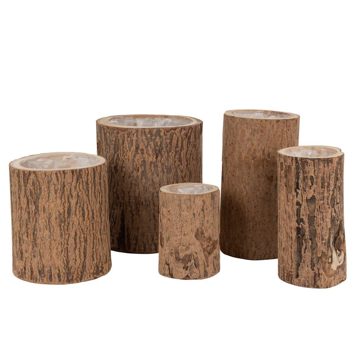 J-Line Blumentopf Birke Paulownia – Holz – Natur – groß – Ø 28,00 cm