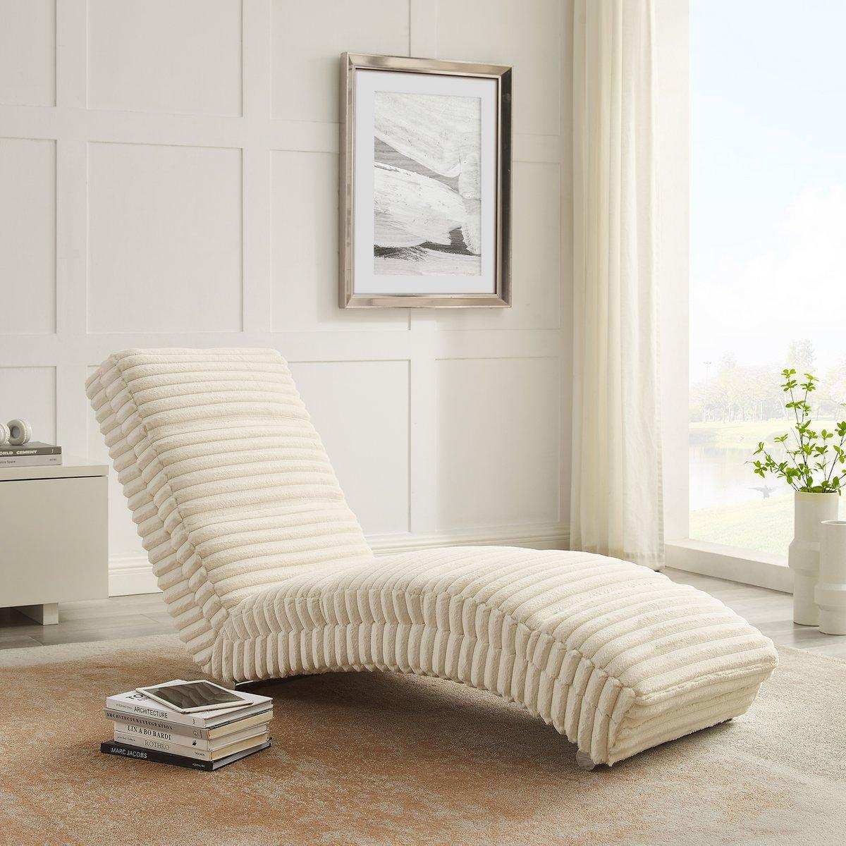 Chaiselongue Plüsch-Cord Beige - HomeDesign Knaus
