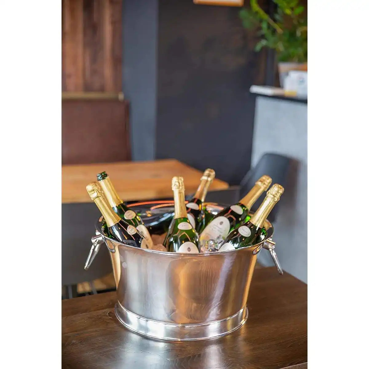 Champagnerkühler Samu, doppelwandig, mit Tragegriffen, Edelstahl hochglanzpoliert, H 25 cm, ø 48 cm - HomeDesign Knaus