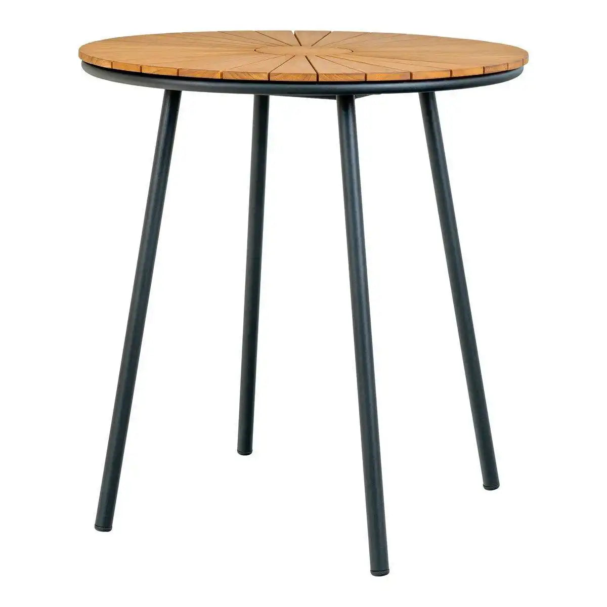 Cleveland Café Table – Cafétisch, Tischplatte aus Teakholz, natur, schwarze Beine, ø70x74 cm - HomeDesign Knaus