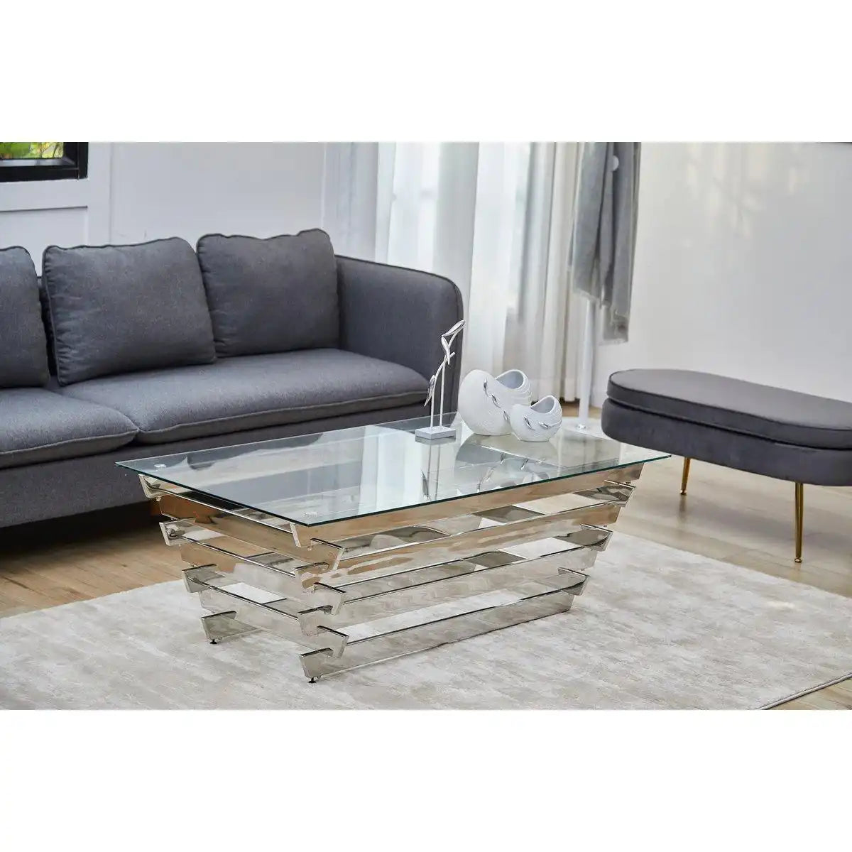 Couchtisch 130x70 cm Silber/Klarglas - HomeDesign Knaus