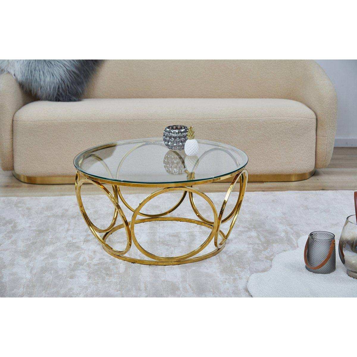 Couchtisch Ø 80 cm Gold/Klarglas - HomeDesign Knaus
