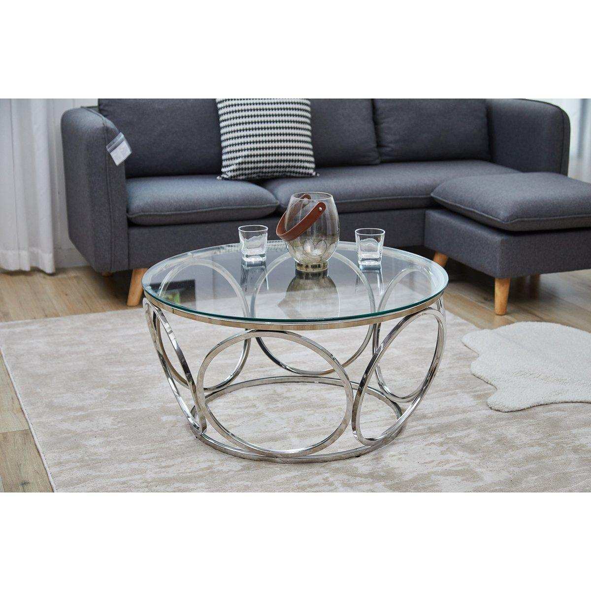Couchtisch Ø 80 cm Silber/Klarglas - HomeDesign Knaus