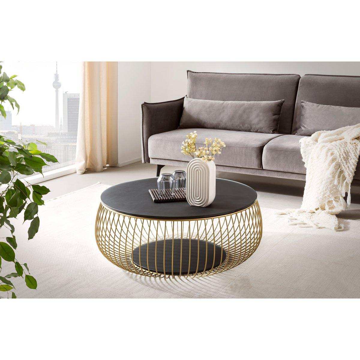 Couchtisch Ø 86 cm Schwarz/Gold - HomeDesign Knaus