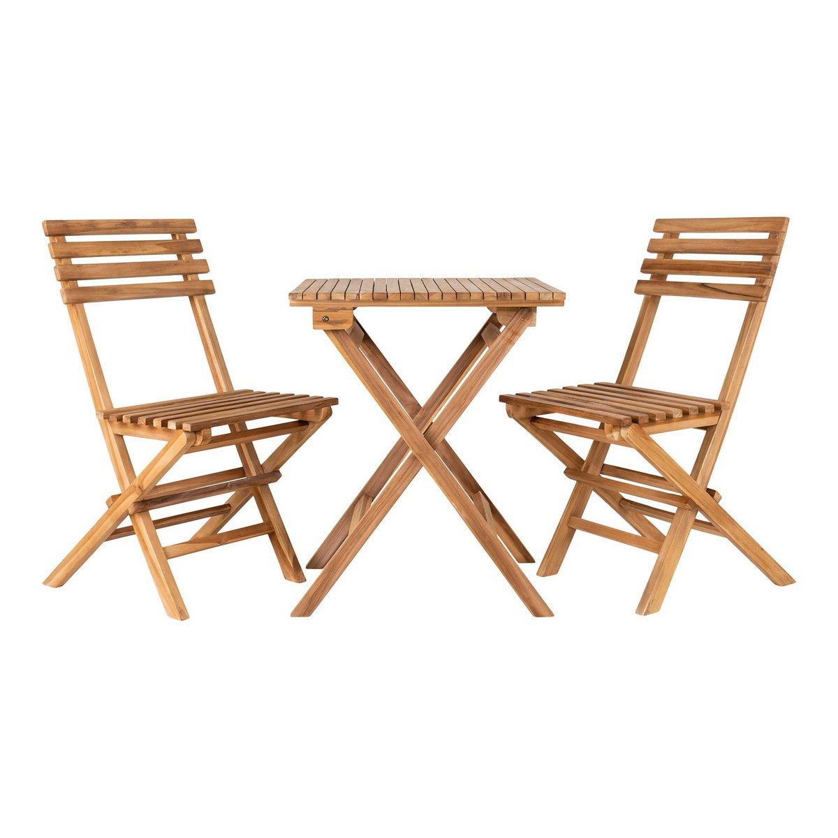 Cuenca Café-Set – Café-Set, 2 Stühle und 1 Tisch, Teak, natur - HomeDesign Knaus