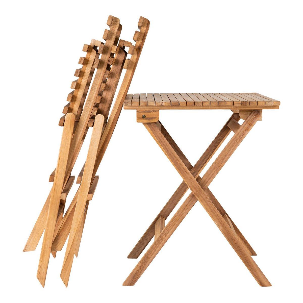 Cuenca Café-Set – Café-Set, 2 Stühle und 1 Tisch, Teak, natur - HomeDesign Knaus