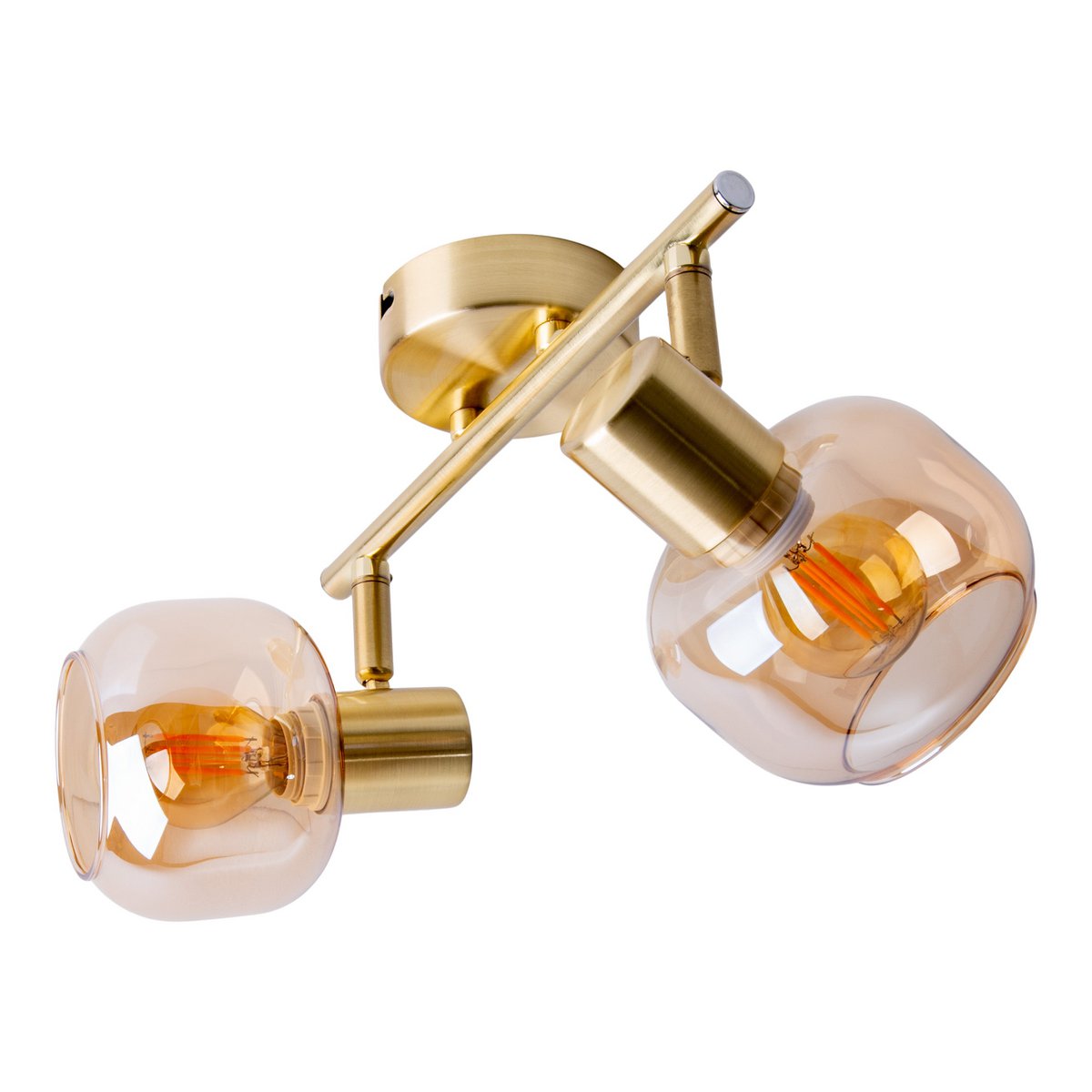2er Spot/Deckenleuchte "LIBBY", klassische Deckenlampe aus messingfarbenem Metall und getöntem Glas in Amber, mit E14-Fassung, für Esszimmer, Wohnzimmer, Diele oder Büro, 40 cm lang