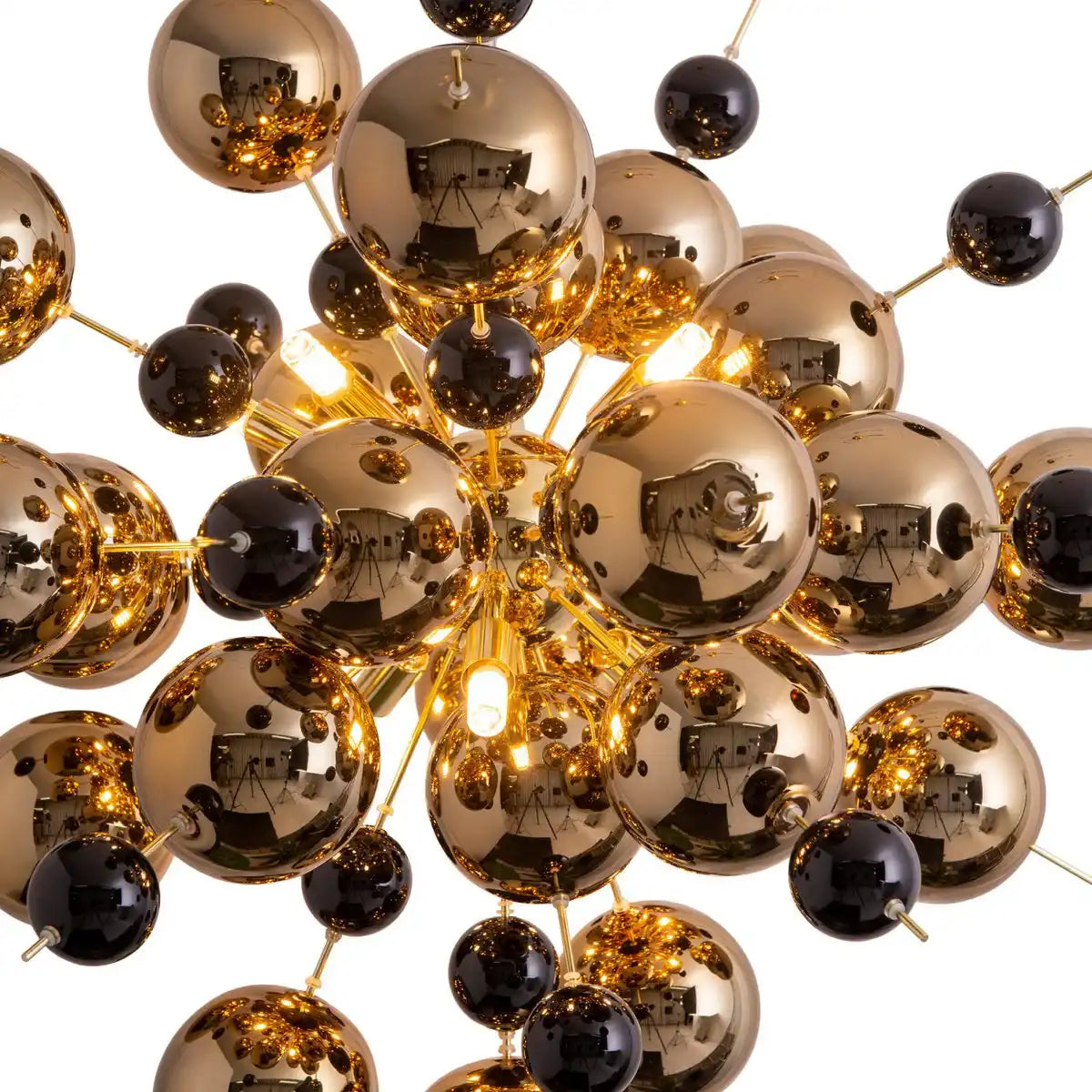 Pendelleuchte "EXPLOSION" Gold aus Metall und Glas, G9 Fassungen, Hängelampe für Esszimmer, Wohnzimmer, Diele oder Büro, Øca. 65 cm