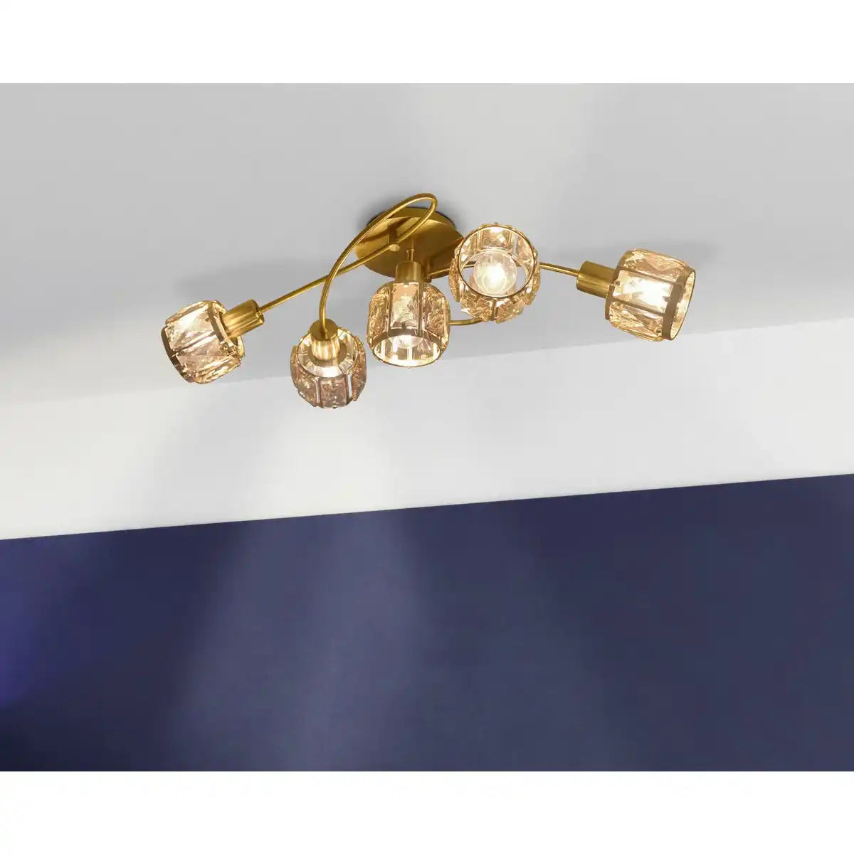 5er-LED-Deckenleuchte "JOSEFA", Deckenlampe aus Metall und Glas in Gold, mit E14-Fassung, für Esszimmer, Wohnzimmer, Diele oder Büro, Leuchte für Wohnzimmer, Esszimmer, Flur oder Diele, 61 x 36 x 21 cm