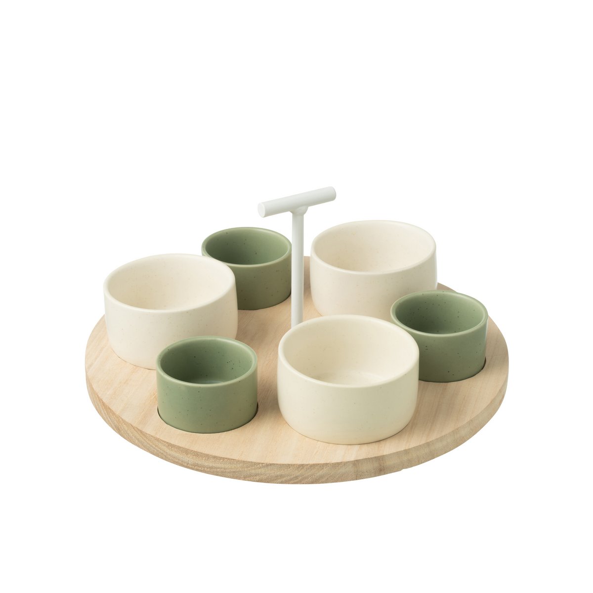 J-Line Tapas-Geschirr, 6 Sets + Holzschale in Box, Grün/Weiß