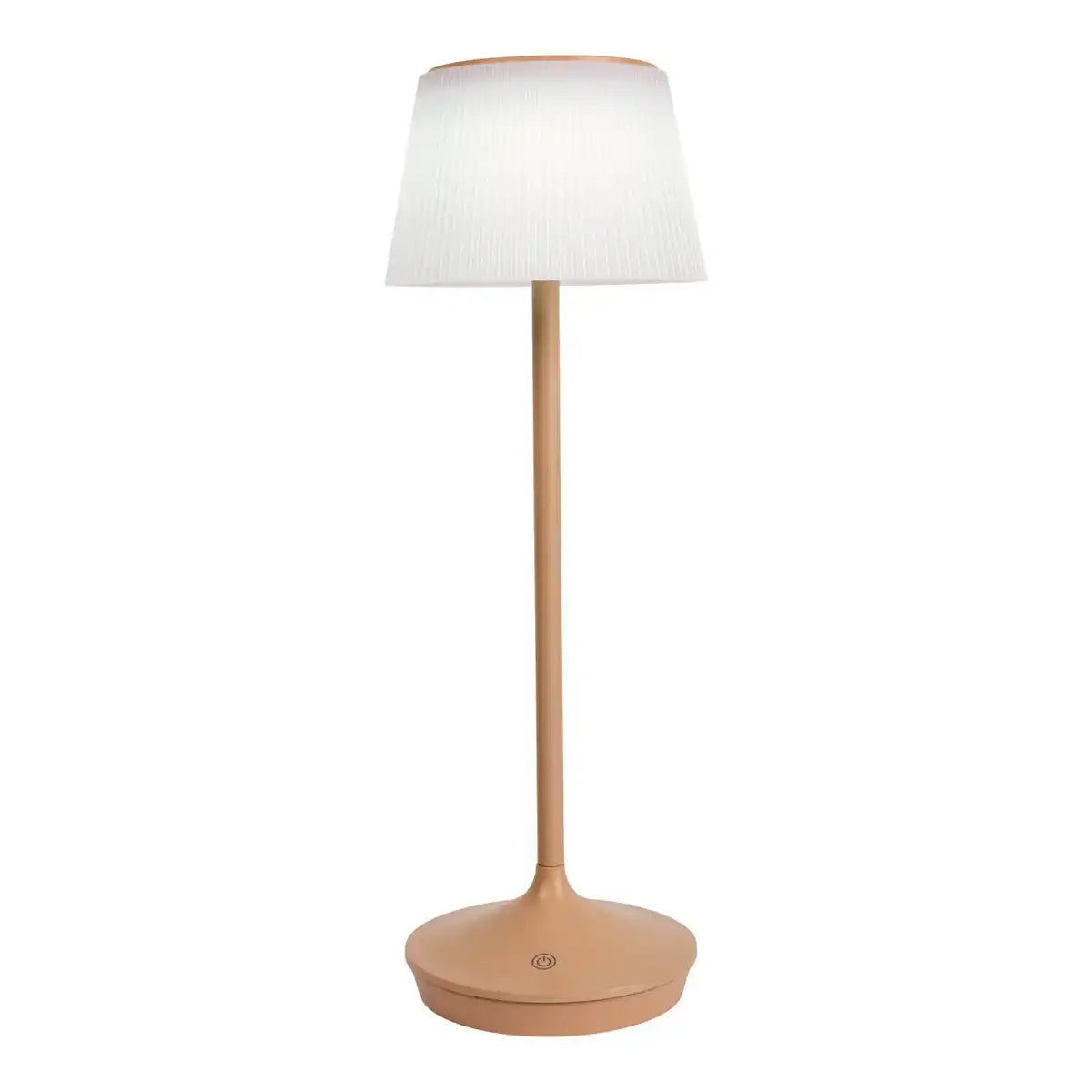 Solar-Akkutischleuchte "EMMI" 38 cm hoch, Schirm Ø 13 cm, Metall in Almond und weißer Kunststoff, für den Außenbereich, dimmbar CCT.