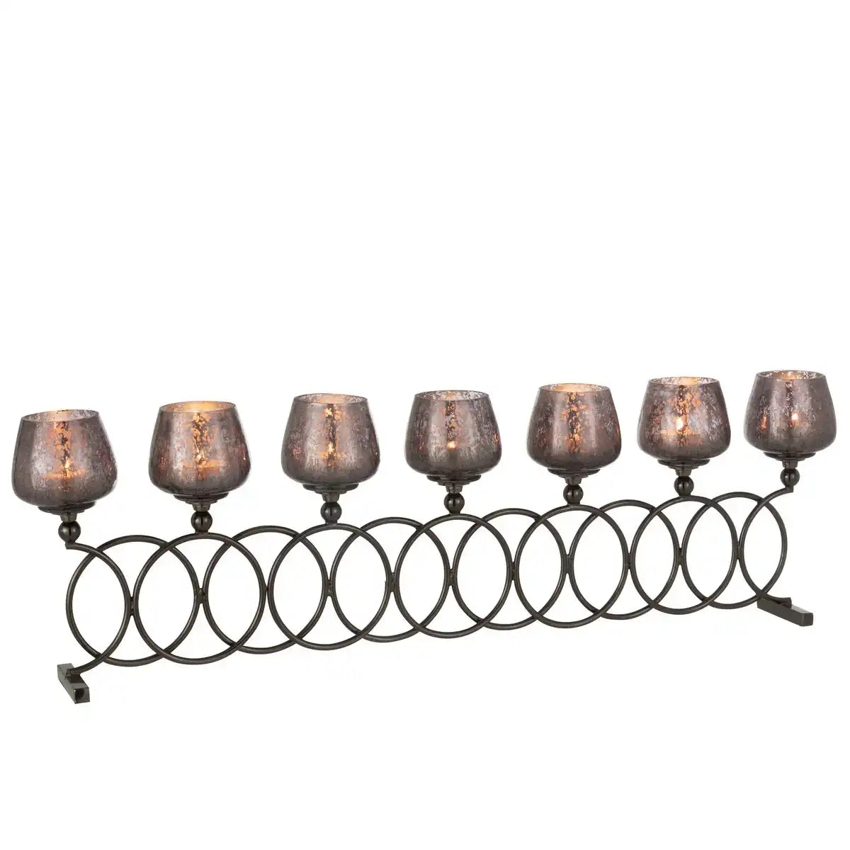J-Line Teelichthalter 8 Ringe Crackle – Glas – Grau