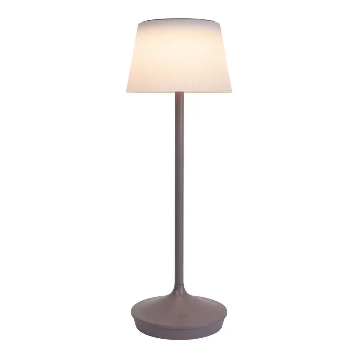 Solar-Akkutischleuchte "EMMI" 38 cm hoch, Schirm Ø 13 cm, Metall in Brombeer und weißer Kunststoff, für den Außenbereich, dimmbar CCT.