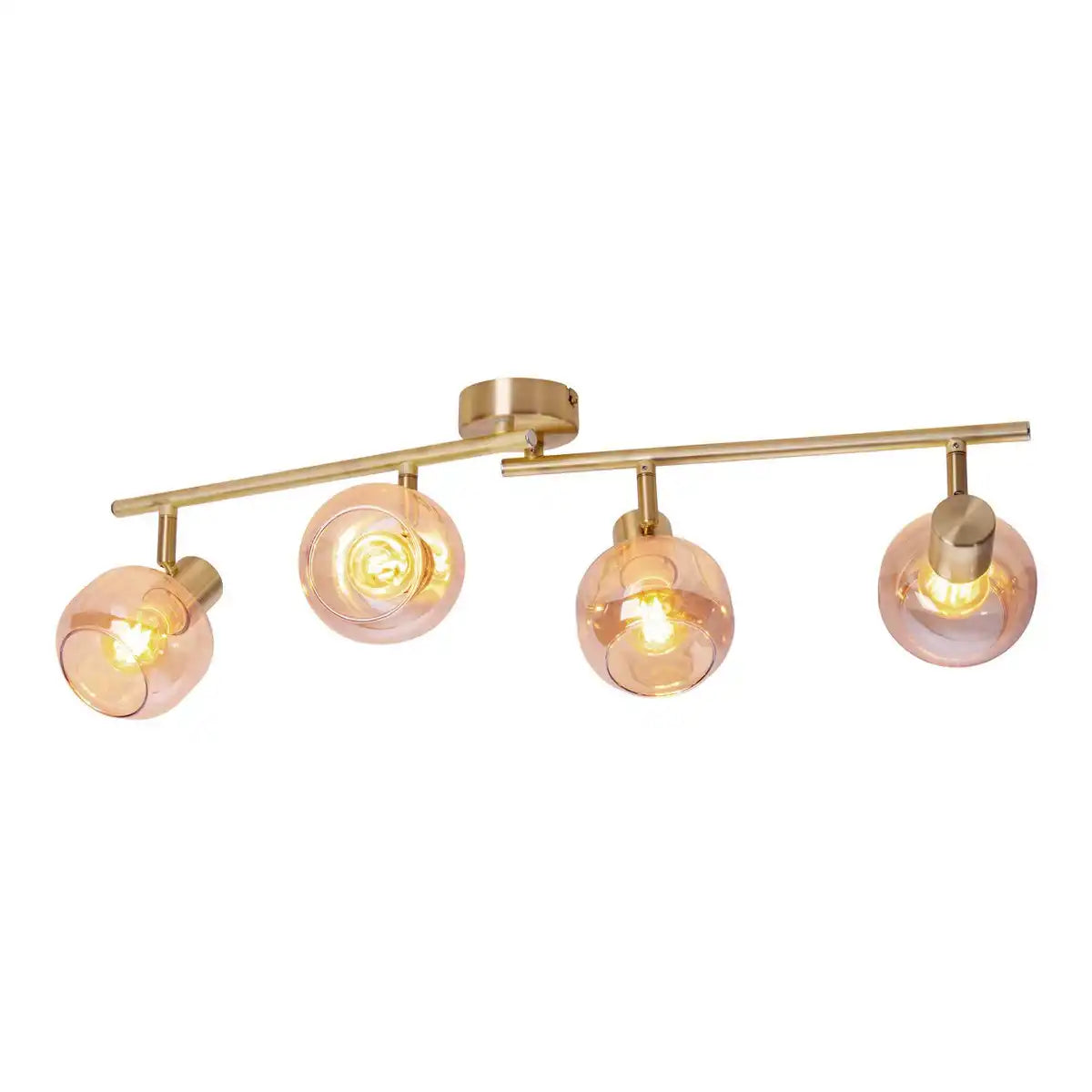 4er Spot/Deckenleuchte "LIBBY", klassische Deckenlampe aus messingfarbenem Metall und getöntem Glas in Amber, mit E14-Fassung, für Esszimmer, Wohnzimmer, Diele oder Büro, 80 cm lang