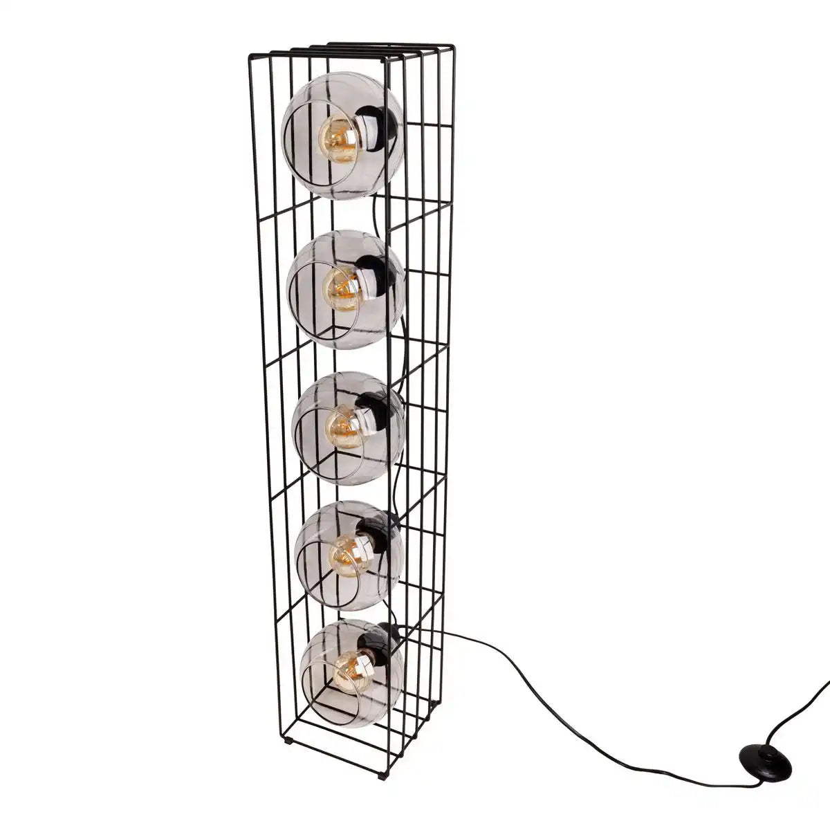 Glas-Stehleuchte "CESTA" Stehlampe aus schwarzem Metalldraht und getöntem Glas, mit E27-Fassung, 95 cm hoch, für Esszimmer, Wohnzimmer, Diele oder Büro,