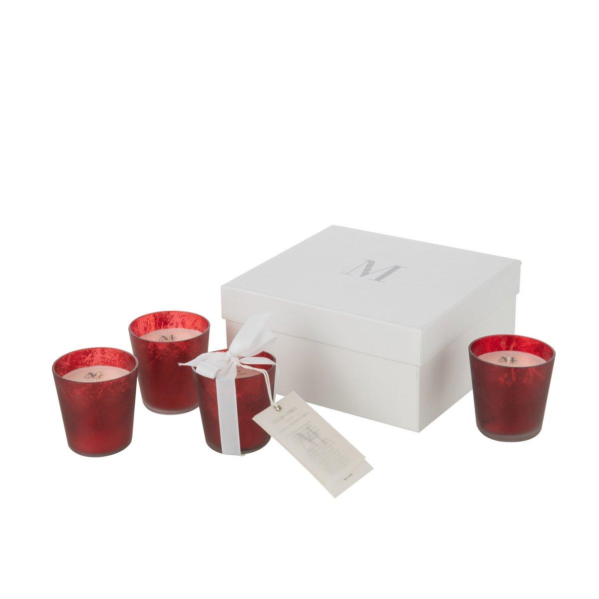 J-Line Box mit 4 Duftkerzen Deluxe – Glas – Rot