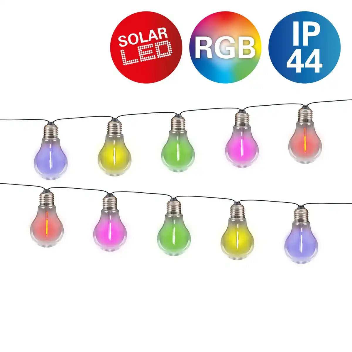 10er-LED Solar-Außenlichterkette "LINDA" Gesamtlänge 370 cm, 10 Kugeln (Abstand 20 cm) mit Ø 6 cm, Kunststoff, RGB-Farbwechsel