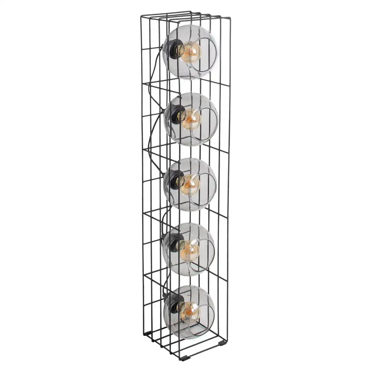 Glas-Stehleuchte "CESTA" Stehlampe aus schwarzem Metalldraht und getöntem Glas, mit E27-Fassung, 95 cm hoch, für Esszimmer, Wohnzimmer, Diele oder Büro,