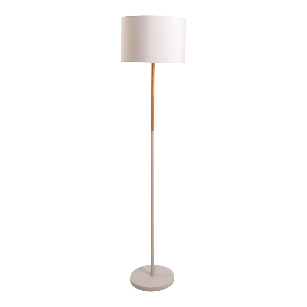 Textil-Stehleuchte "TESSILE", Stehlampe aus Metall, Gummibaumholz und Stoff in Weiß und natur, E27-Fassung, Stehleuchte 126 cm hoch
