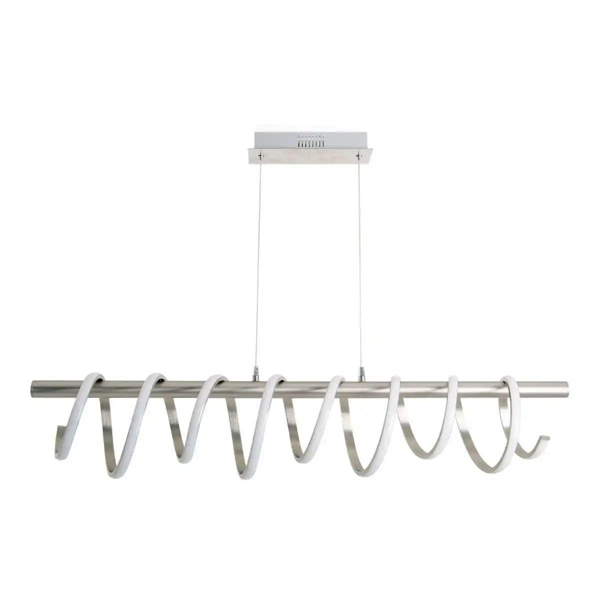 LED Pendelleuchte "BELLEZA", moderne Pendellampe aus Metall und Kunststoff in Nickel matt und Weiß, mit fest verbauten LEDs, 100 cm lang. Die ideale Beleuchtung für Wohnzimmer, Esszimmer oder Küche.