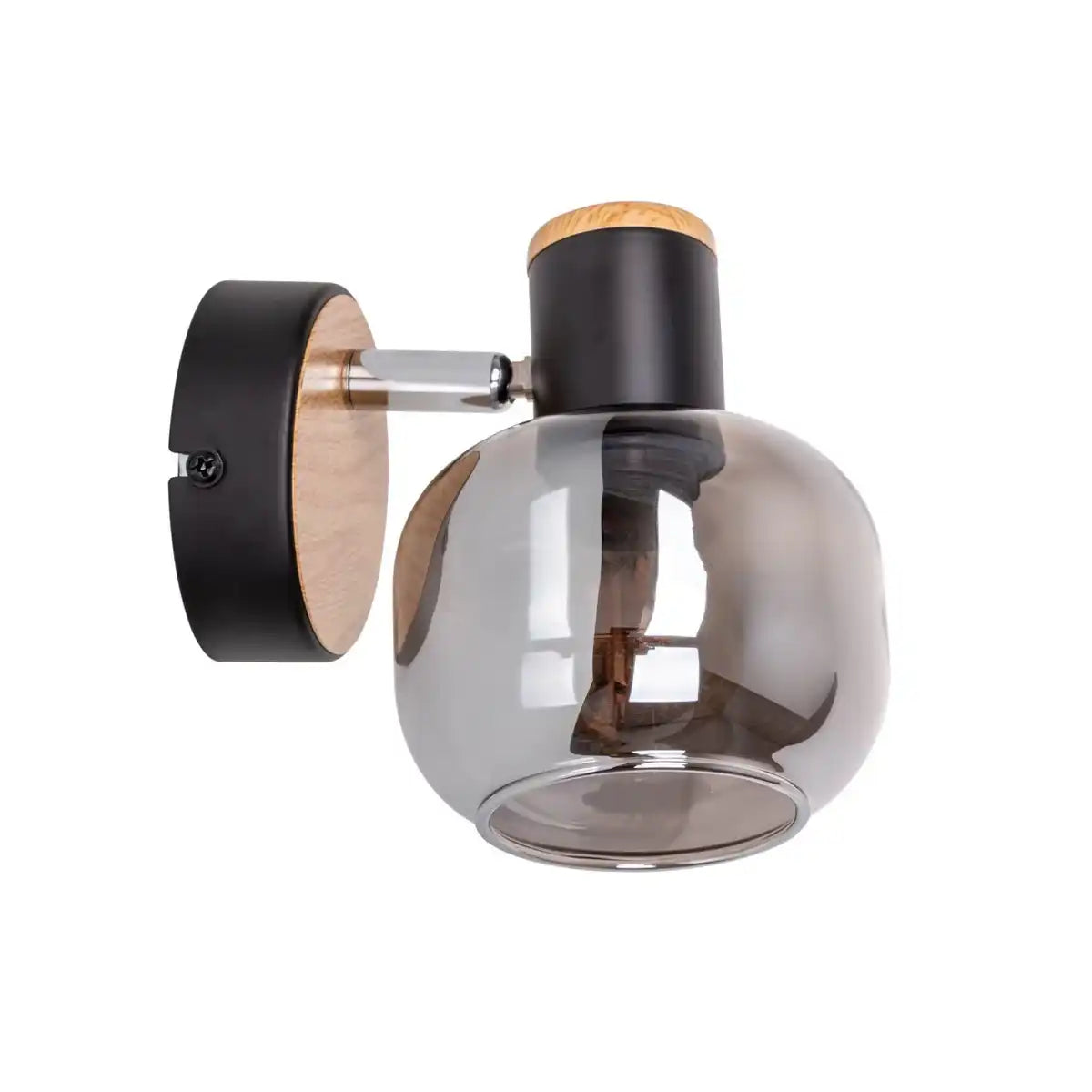 Glas-Wand Spot "FUMOSO", Wandlampe aus Metall und Rauchglas in Schwarz, und Natur, mit E14-Fassung, für Esszimmer, Wohnzimmer, Diele oder Büro, Leuchte für Wohnzimmer, Esszimmer, Flur oder Diele 16 x 14 cm