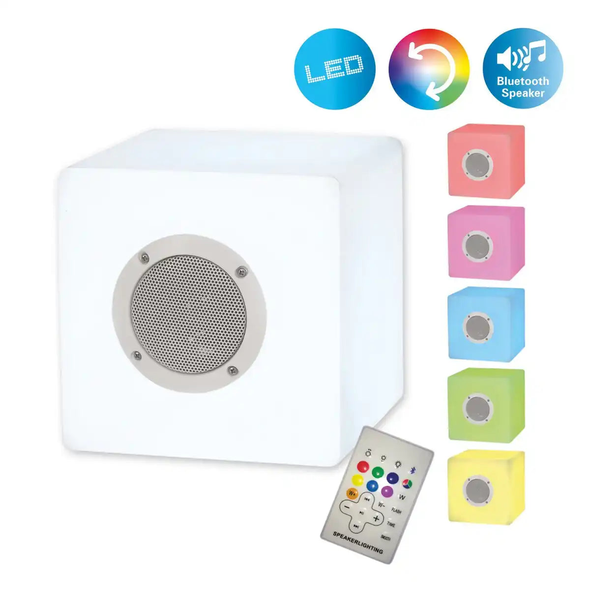 Deko-Würfel mit Bluetooth "CUBE" aus Metall und Kunststoff, mit Farbwechsler und integrierten LEDs