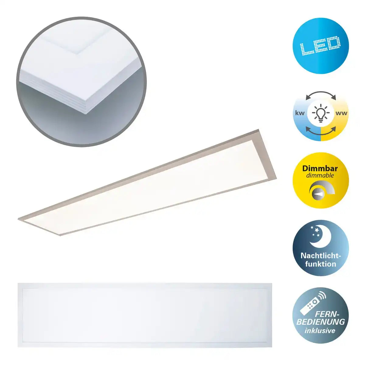 LED Panel-Deckenleuchte "NICO", funktionelle Deckenleuchte aus Metall und Kunststoff in weiß, mit festverbauten LED und vielen Funktionen, ideal für Büro, Praxis oder Werkstatt, ca. 119,5 cm lang