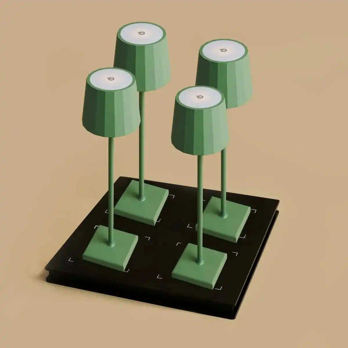 Combi Set Professional-4 x Wouter Sage Green wiederaufladbare Tischlampen & 1 x Amstel Wireless Ladestation mit Qi-Technologie